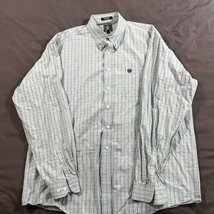 Cinch Men's Button Down Shirt Long Sleeve Plaid 100% Cotton Green Plaid Size XL